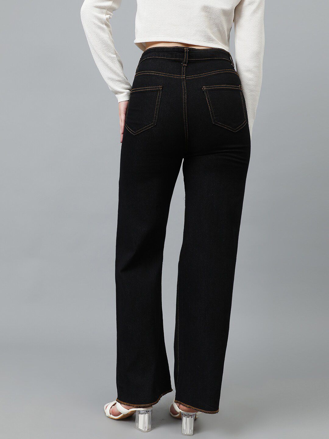 Kotty Women Black Jean Straight Fit High-Rise Highly Distressed Stretchable Jeans