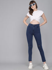 Kotty Women Blue Jean Skinny Fit High-Rise Low Distress Stretchable Jeans
