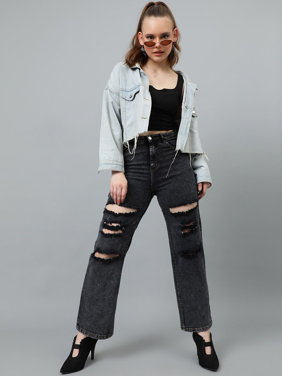 Kotty Women Jean Straight Fit High-Rise Highly Distressed Stretchable Jeans