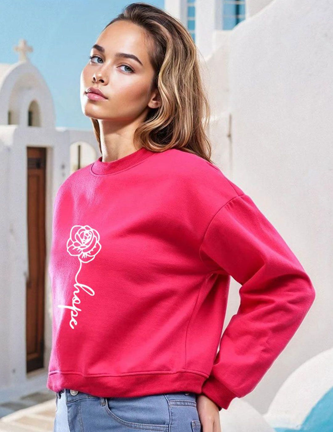 Kotty Women Printed Round Neck Therma-Fit Sweatshirt