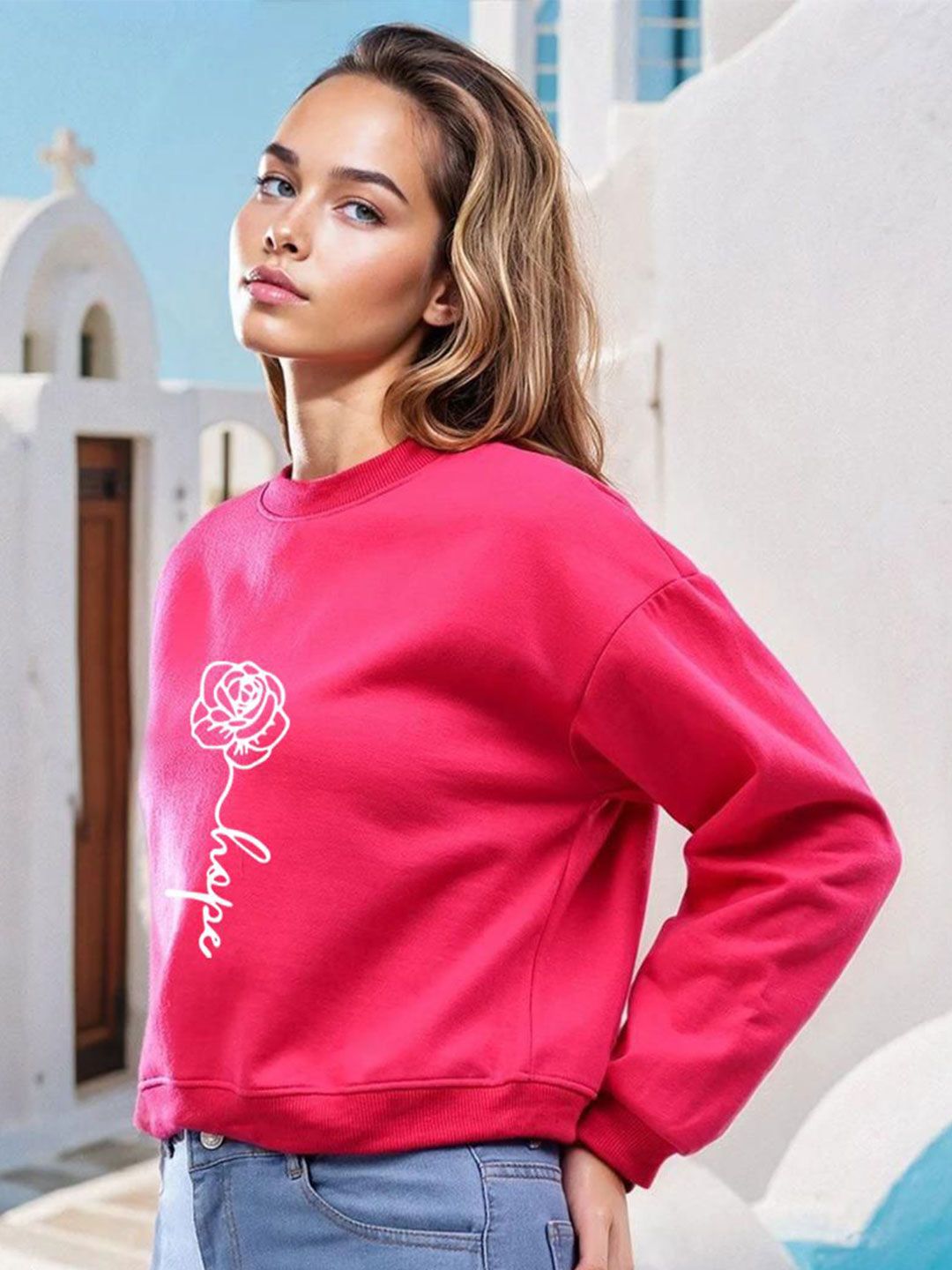 Kotty Women Printed Round Neck Therma-Fit Sweatshirt