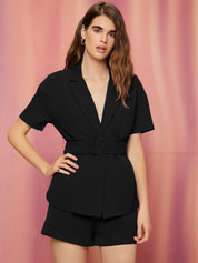 Kotty Lapel Collar Coat & Flared Shorts Co-Ords