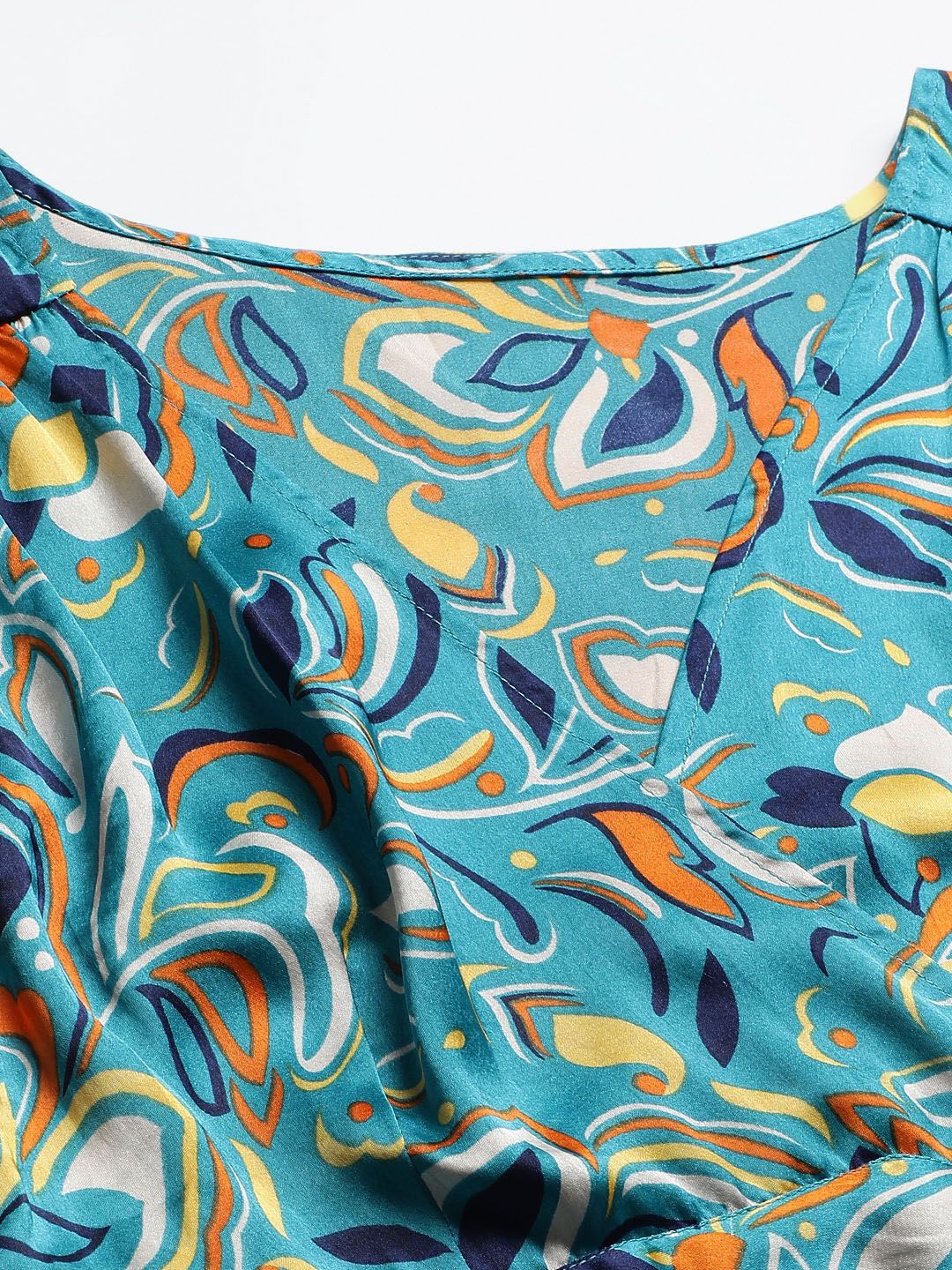 Kotty Floral Printed V-Neck Satin Midi Wrap Dress