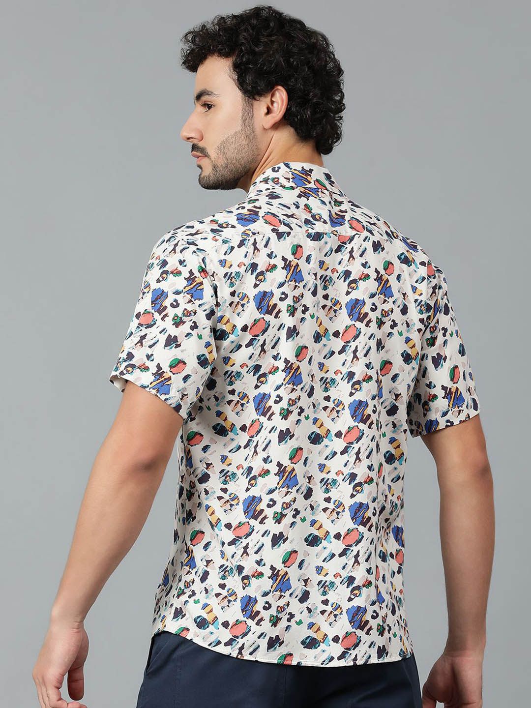Kotty Men Cuban Collar Abstract Printed Casual Shirt