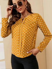 Kotty Yellow Polka Dot Printed Shirt Style Top