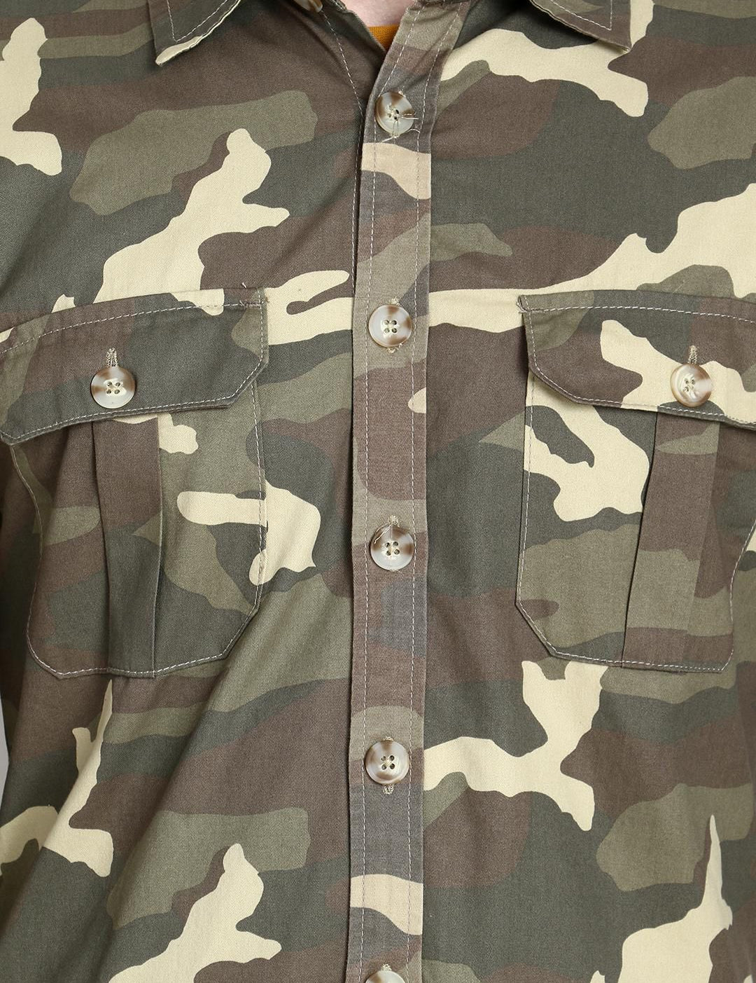 Kotty Men Olive Green Regular Fit Printed Casual Shirt