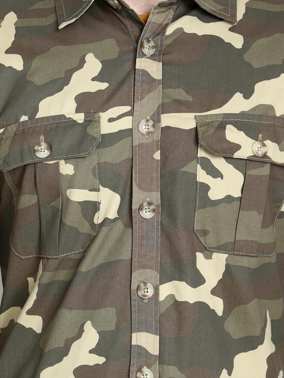 Kotty Men Olive Green Regular Fit Printed Casual Shirt