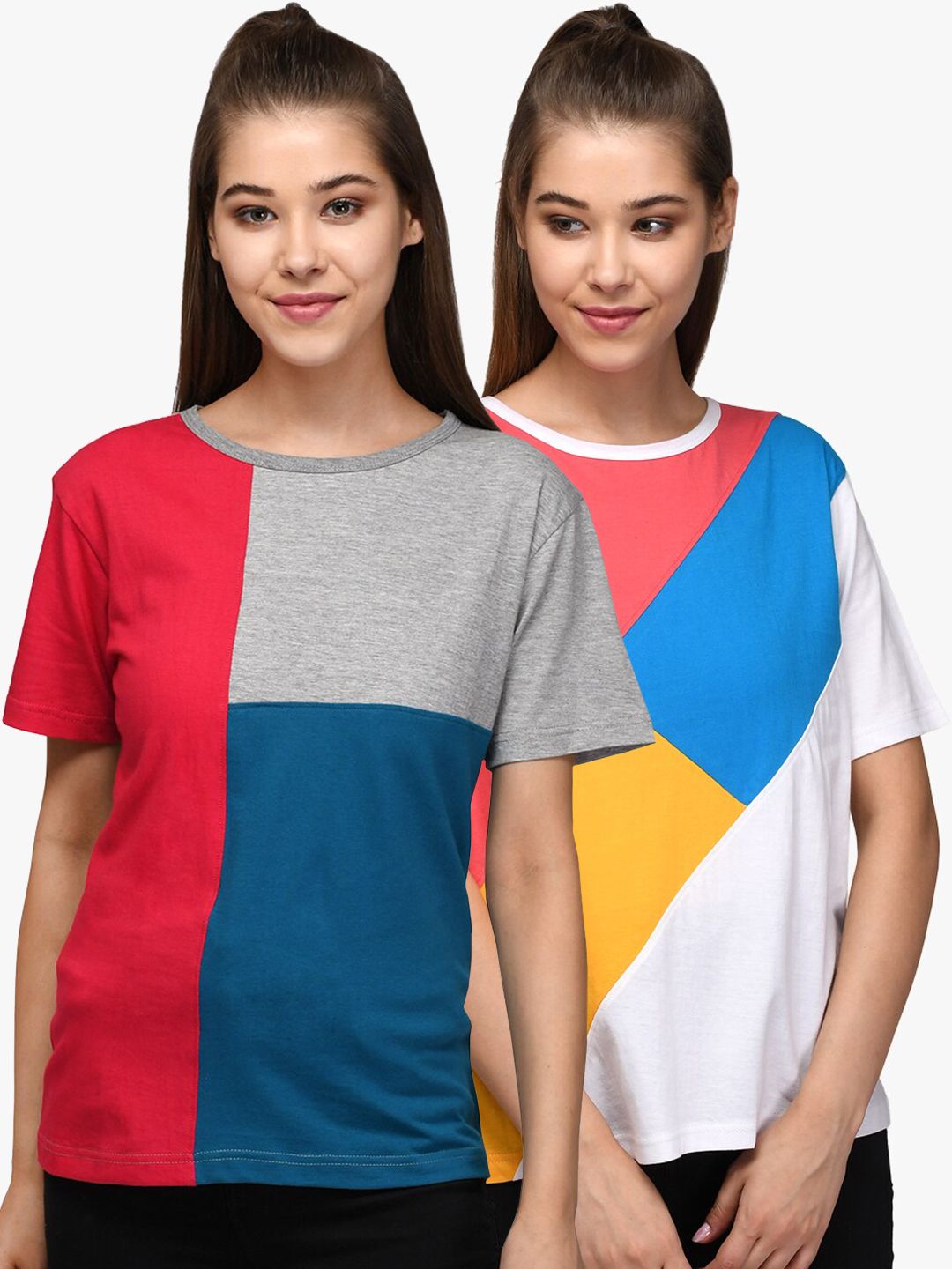 Kotty Women Pack Of 2 Colourblocked Round Neck T-shirt