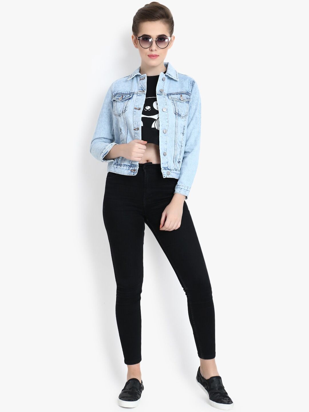 Kotty Women Blue Solid Denim Jacket