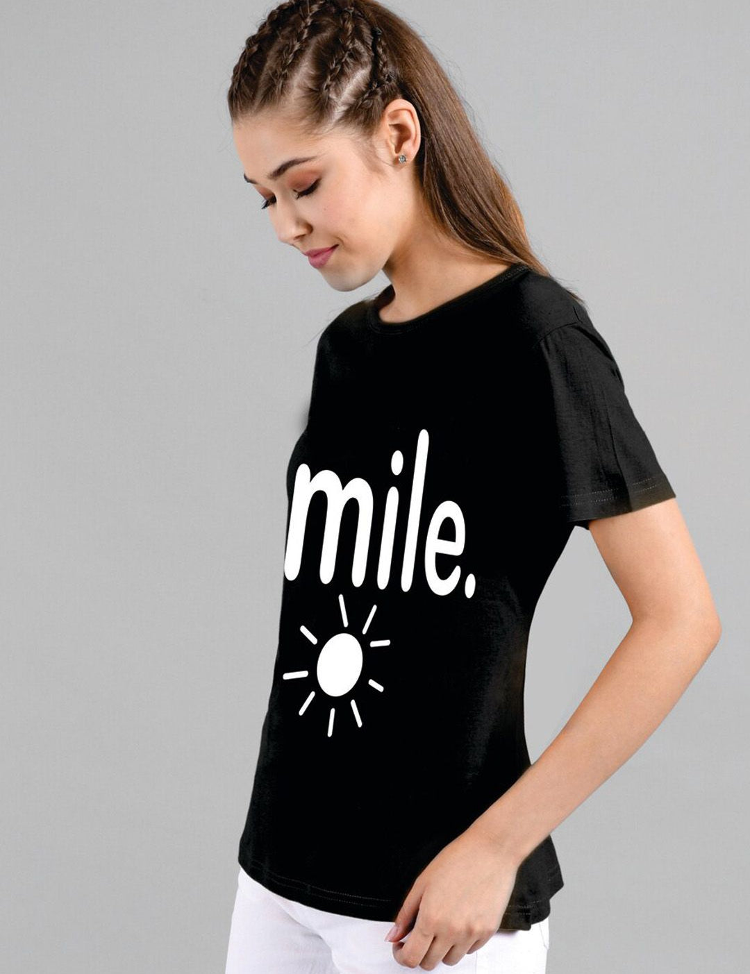 Kotty Women Black Printed Round Neck T-shirt