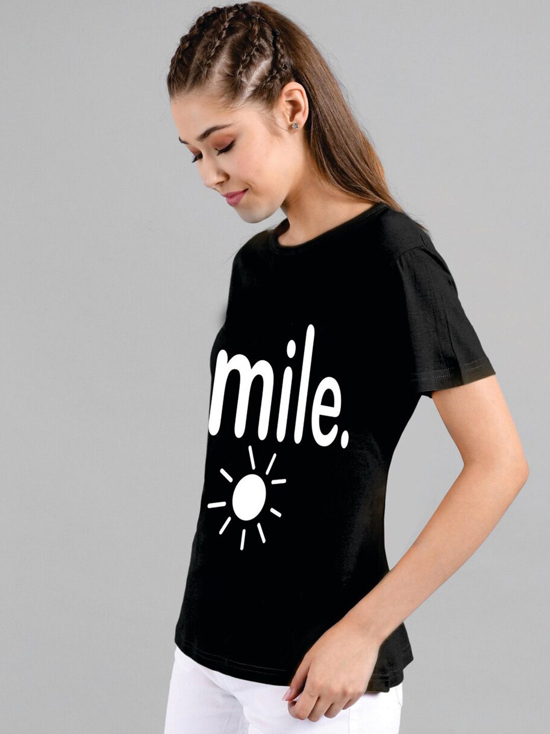 Kotty Women Black Printed Round Neck T-shirt