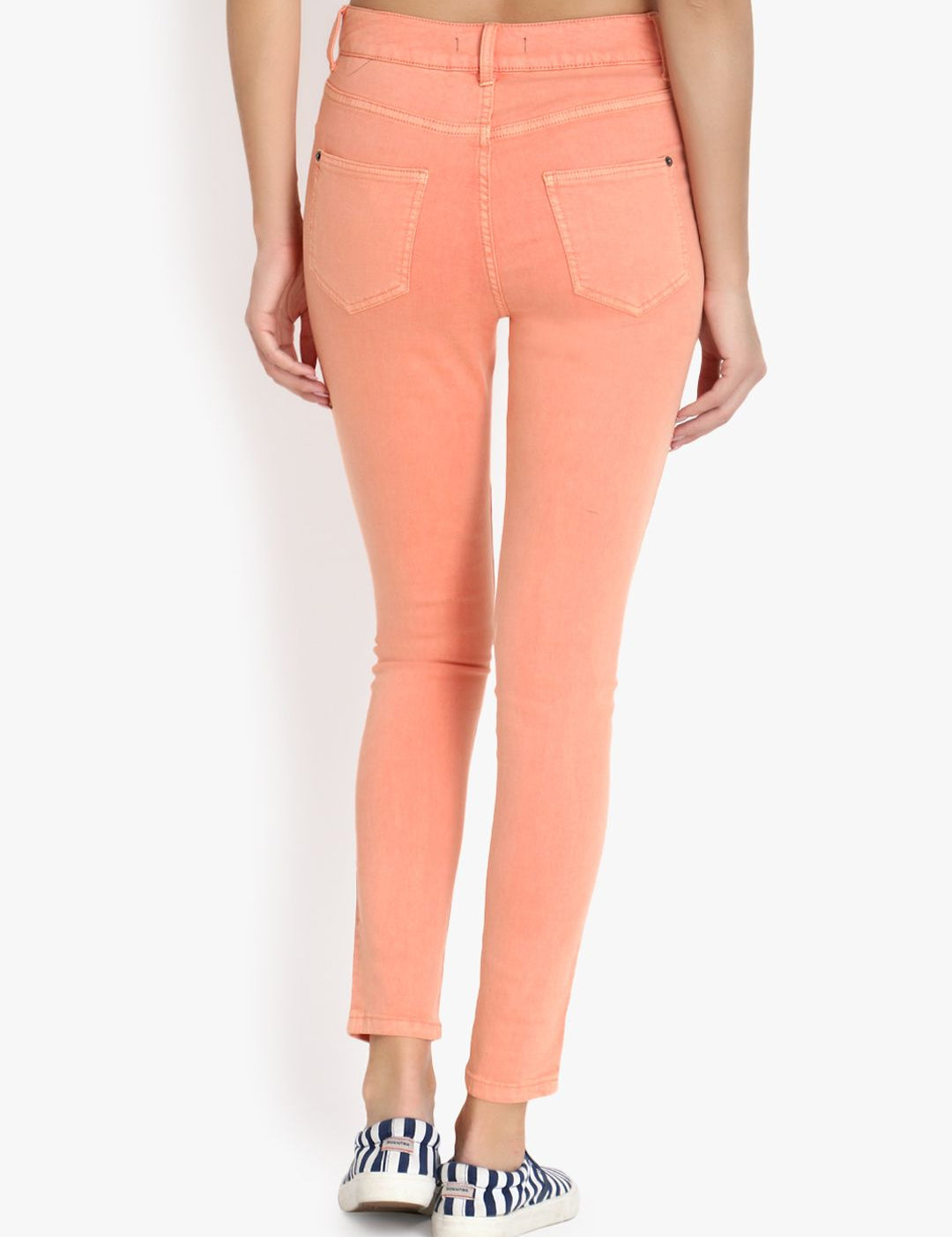 Kotty Women Coral Orange Skinny Fit High-Rise Clean Look Stretchable Jeans