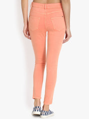 Kotty Women Coral Orange Skinny Fit High-Rise Clean Look Stretchable Jeans