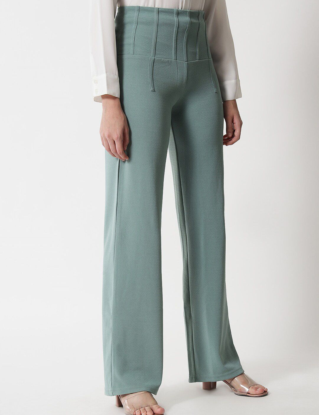 Kotty Women Green Relaxed Straight Fit High-Rise Easy Wash Pleated Trousers