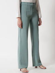 Kotty Women Green Relaxed Straight Fit High-Rise Easy Wash Pleated Trousers