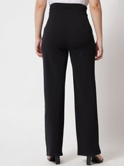Kotty Women Black Relaxed Straight Fit High-Rise Easy Wash Trousers