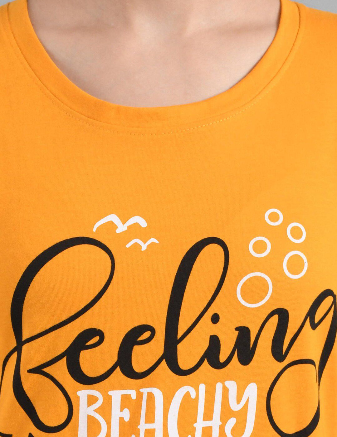 Kotty Women Yellow Printed Round Neck Longline T-shirt