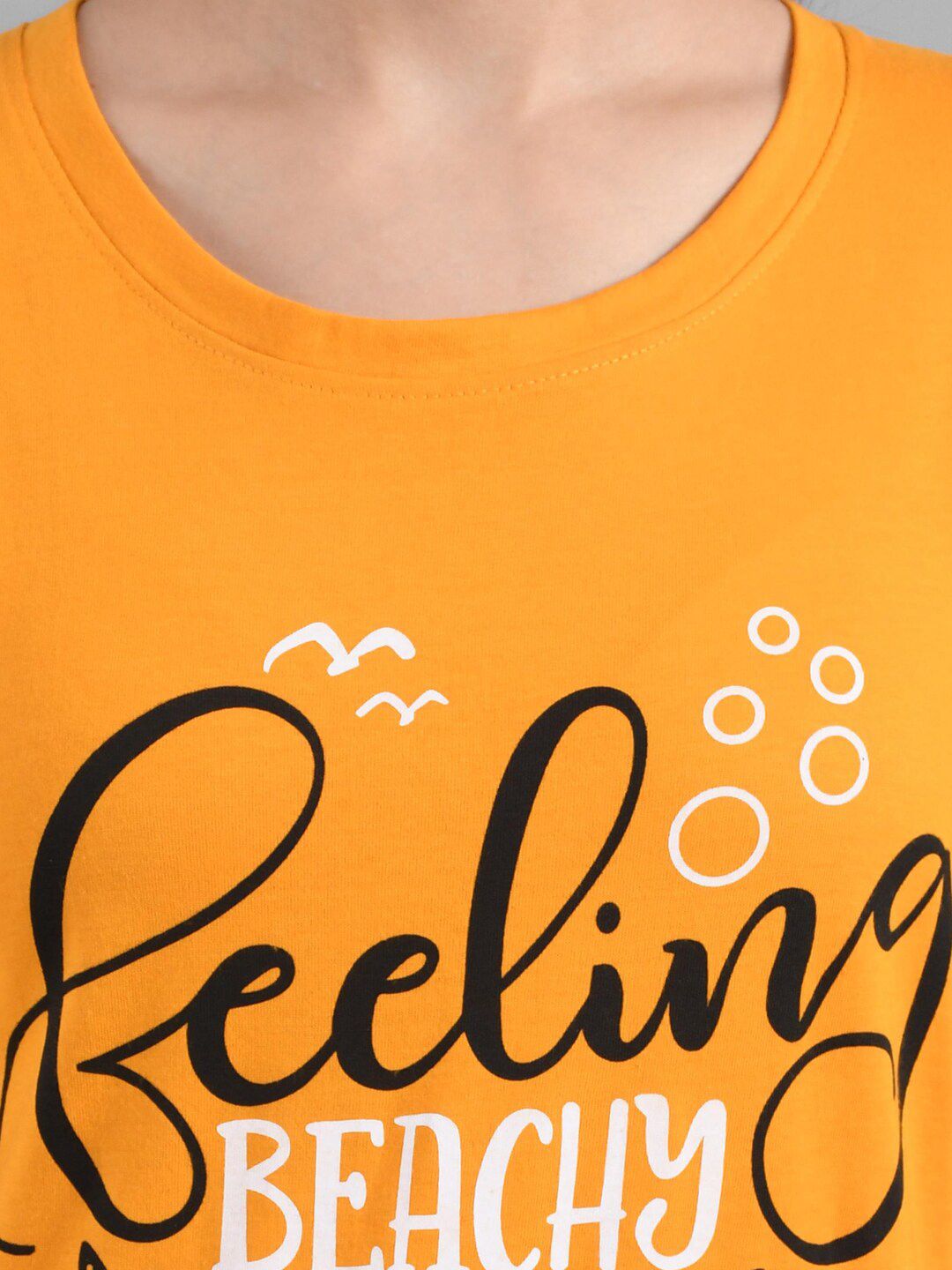 Kotty Women Yellow Printed Round Neck Longline T-shirt