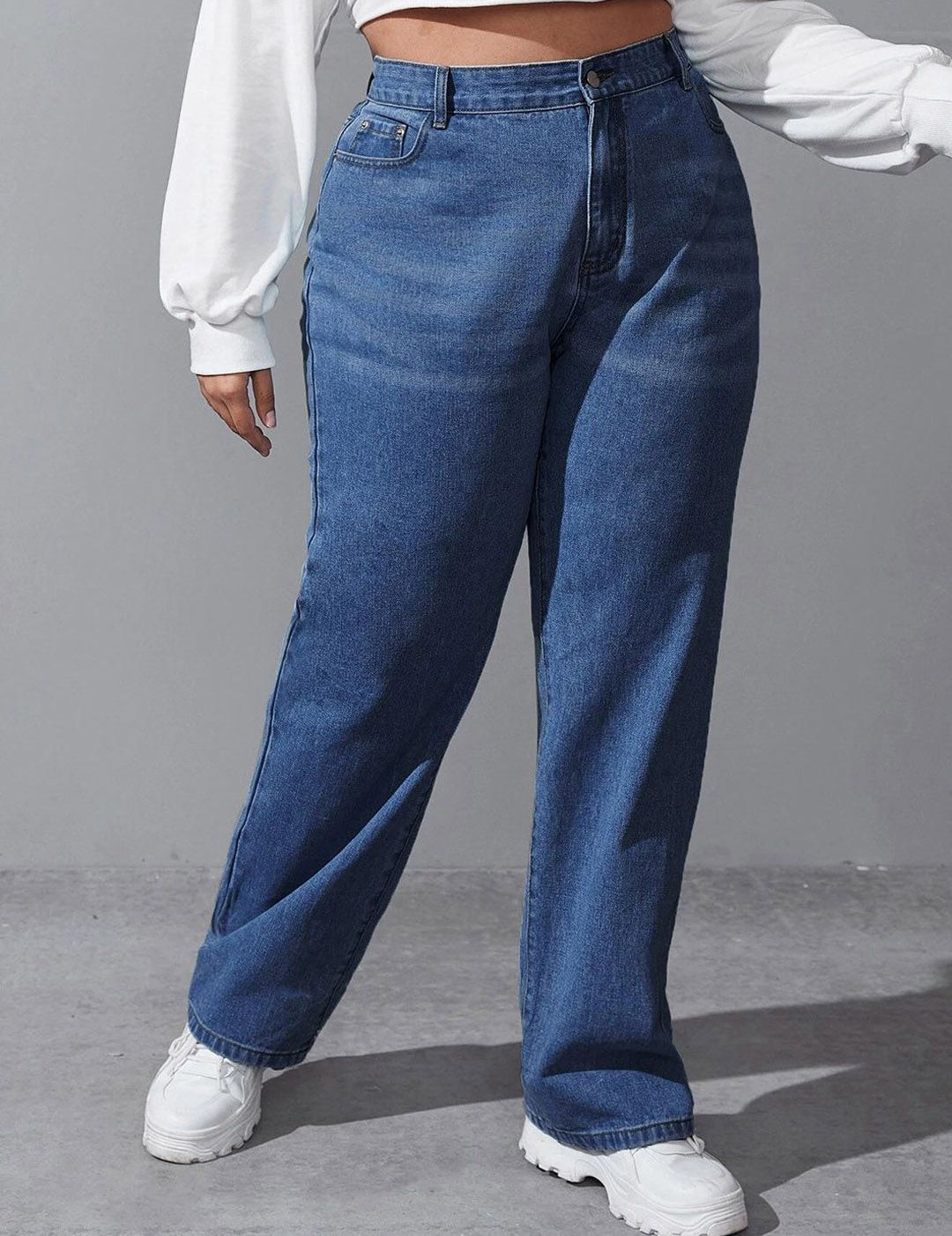 Kotty Women Plus Size Jean Wide Leg High-Rise Light Fade Stretchable Jeans