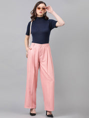 KOTTY BIZwear Basics Women Straight Fit High-Rise Easy Wash Pleated Parallel Trousers