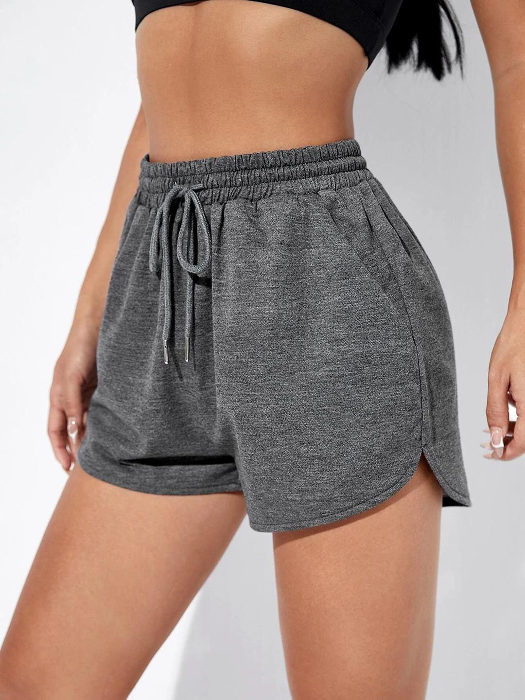 KOTTY Basics Women Grey Mid-Rise Running Sports Shorts
