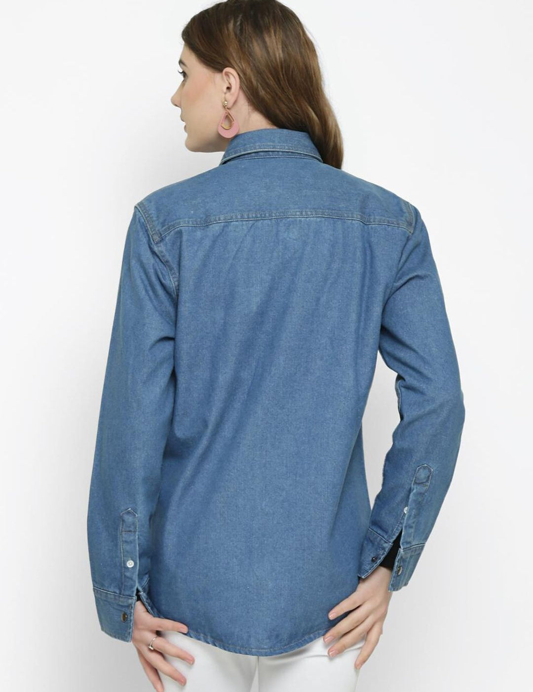 Kotty Women Blue Regular Fit Solid Denim Casual Shirt