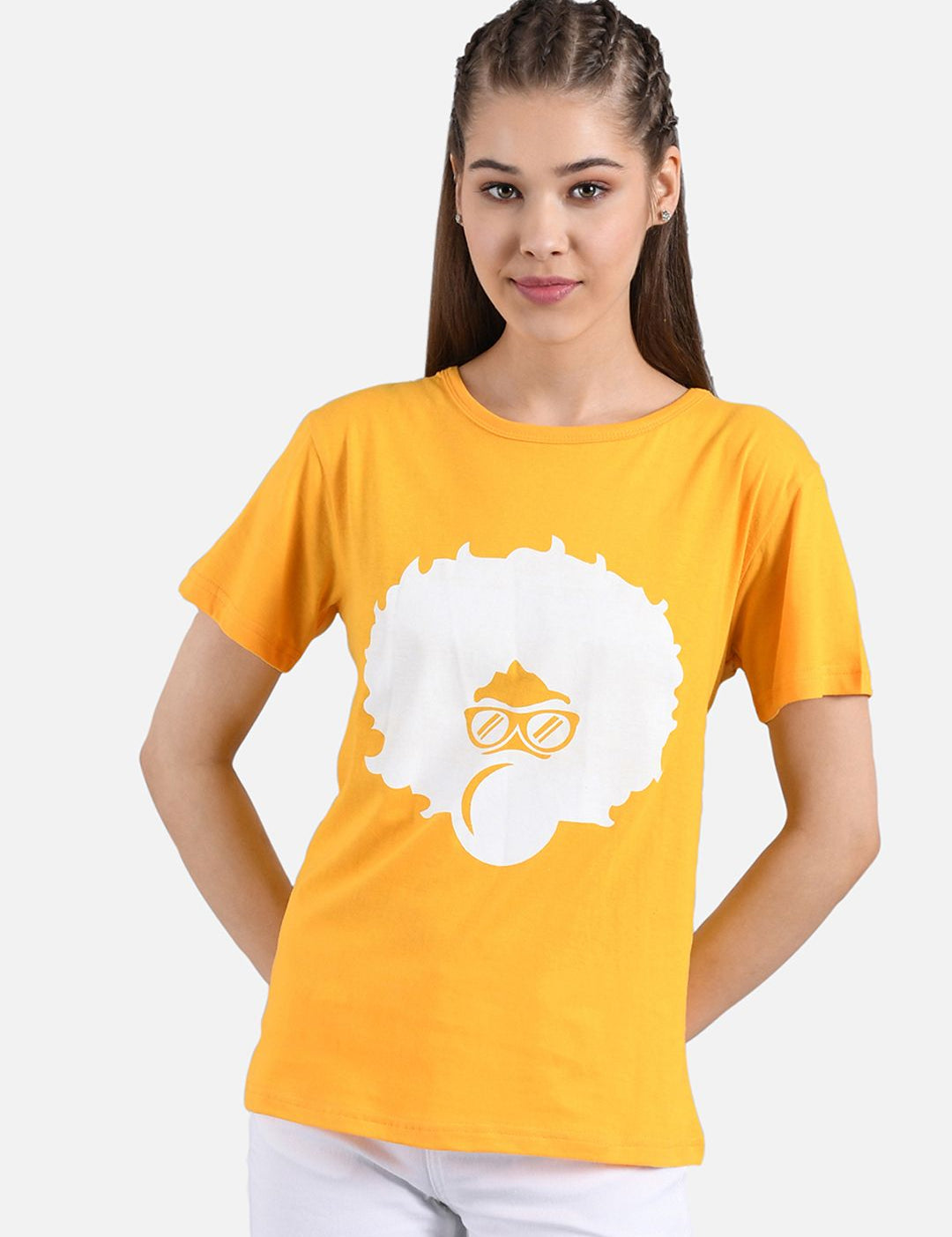 Kotty Women Yellow Printed Round Neck T-shirt