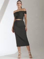 Kotty Grey Off Shoulder Top With Skirt