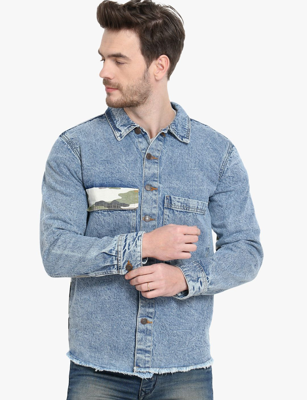 Kotty Men Blue Camouflage Denim Jacket