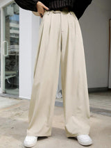 KOTTY BIZwear Women Relaxed Straight Leg Straight Fit Easy Wash Pleated Parallel Trousers