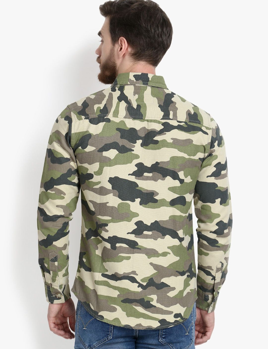 Kotty Men Green Camouflage Lightweight Denim Jacket