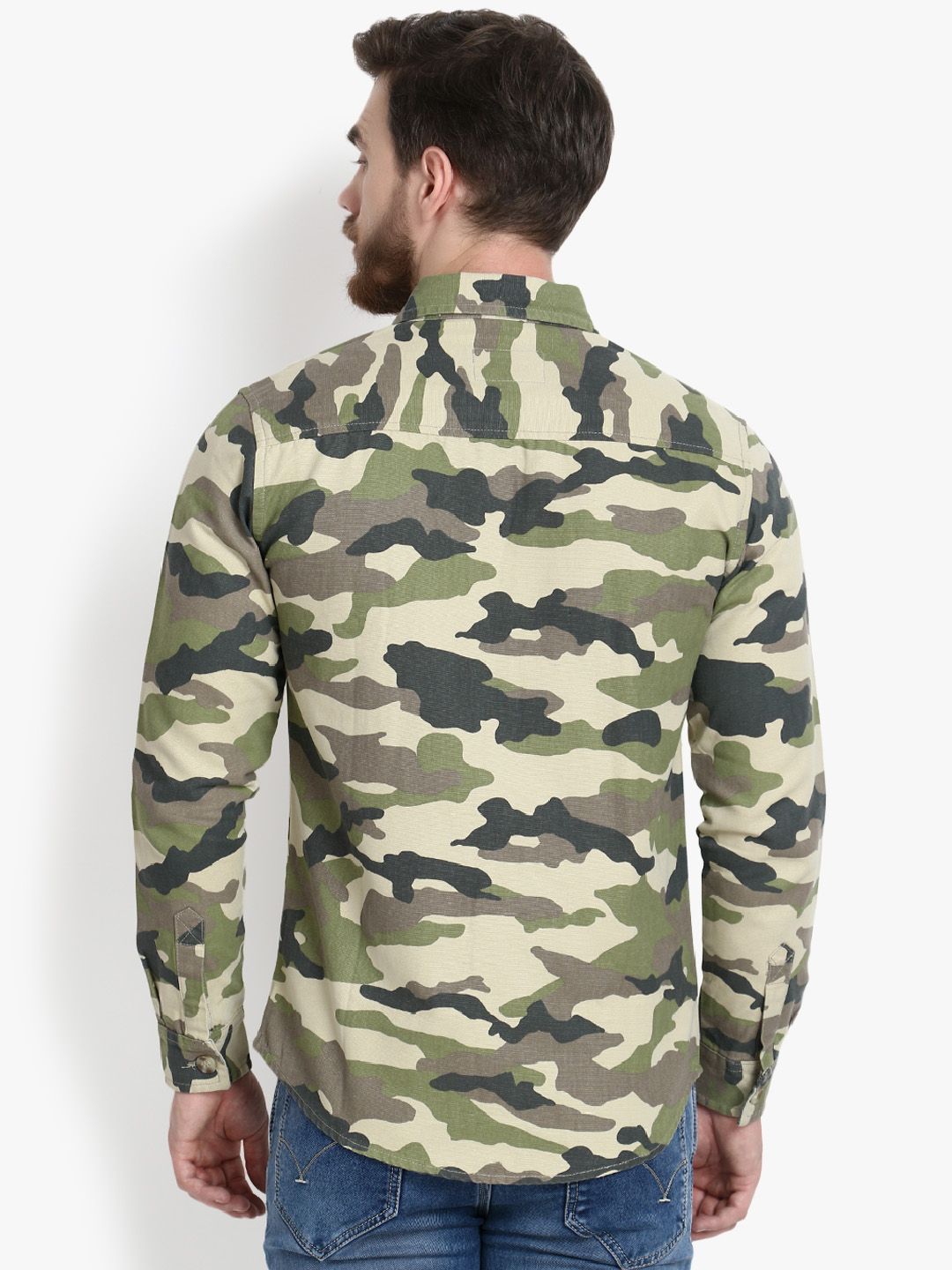 Kotty Men Green Camouflage Lightweight Denim Jacket
