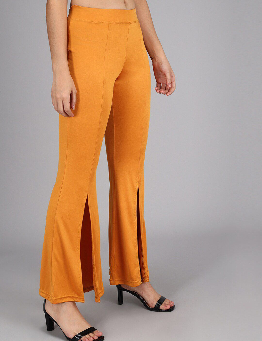Kotty Women Yellow Flared High-Rise Bootcut Trousers
