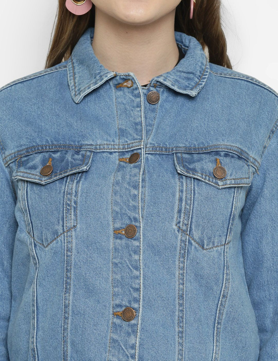 Kotty Women Blue Solid Denim Jacket
