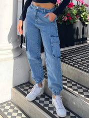 Kotty Women Jean Jogger High-Rise Mildly Distressed Light Fade Cotton Stretchable Jogger