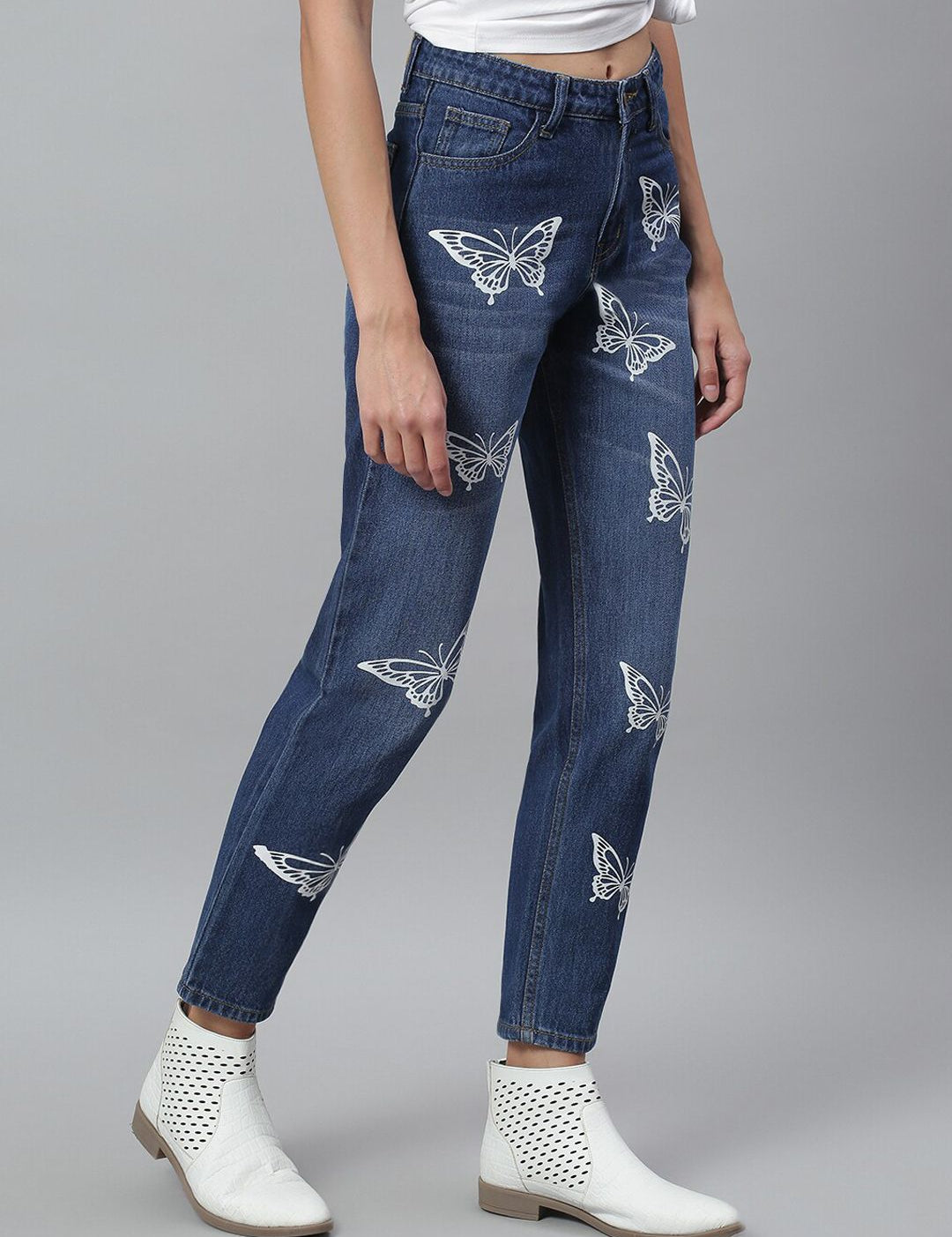 Kotty Women Navy Blue Regular Fit Mid-Rise Clean Look Printed Stretchable Jeans