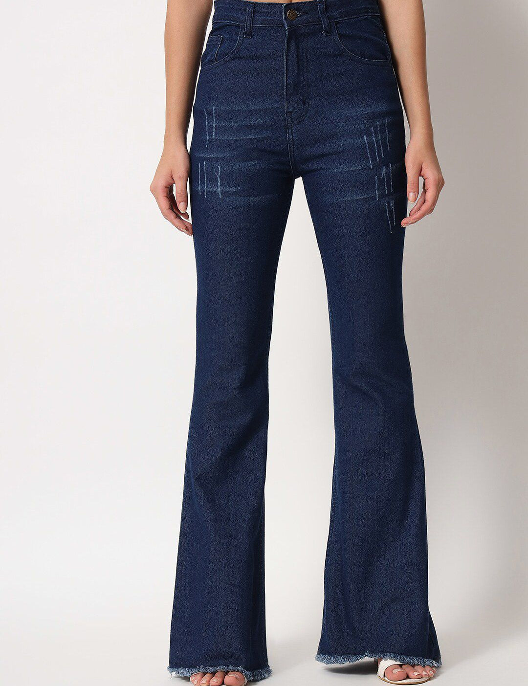 Kotty Women Navy Blue Jean Bootcut High-Rise Light Fade Stretchable Jeans