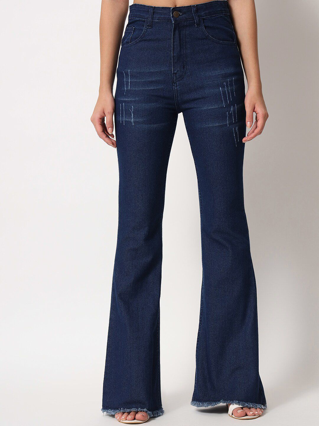 Kotty Women Navy Blue Jean Bootcut High-Rise Light Fade Stretchable Jeans