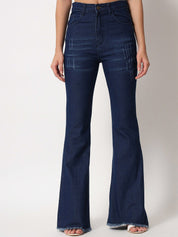 Kotty Women Navy Blue Jean Bootcut High-Rise Light Fade Stretchable Jeans
