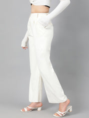 Kotty Women White Relaxed Straight Leg Fit High-Rise Easy Wash Parallel Trousers