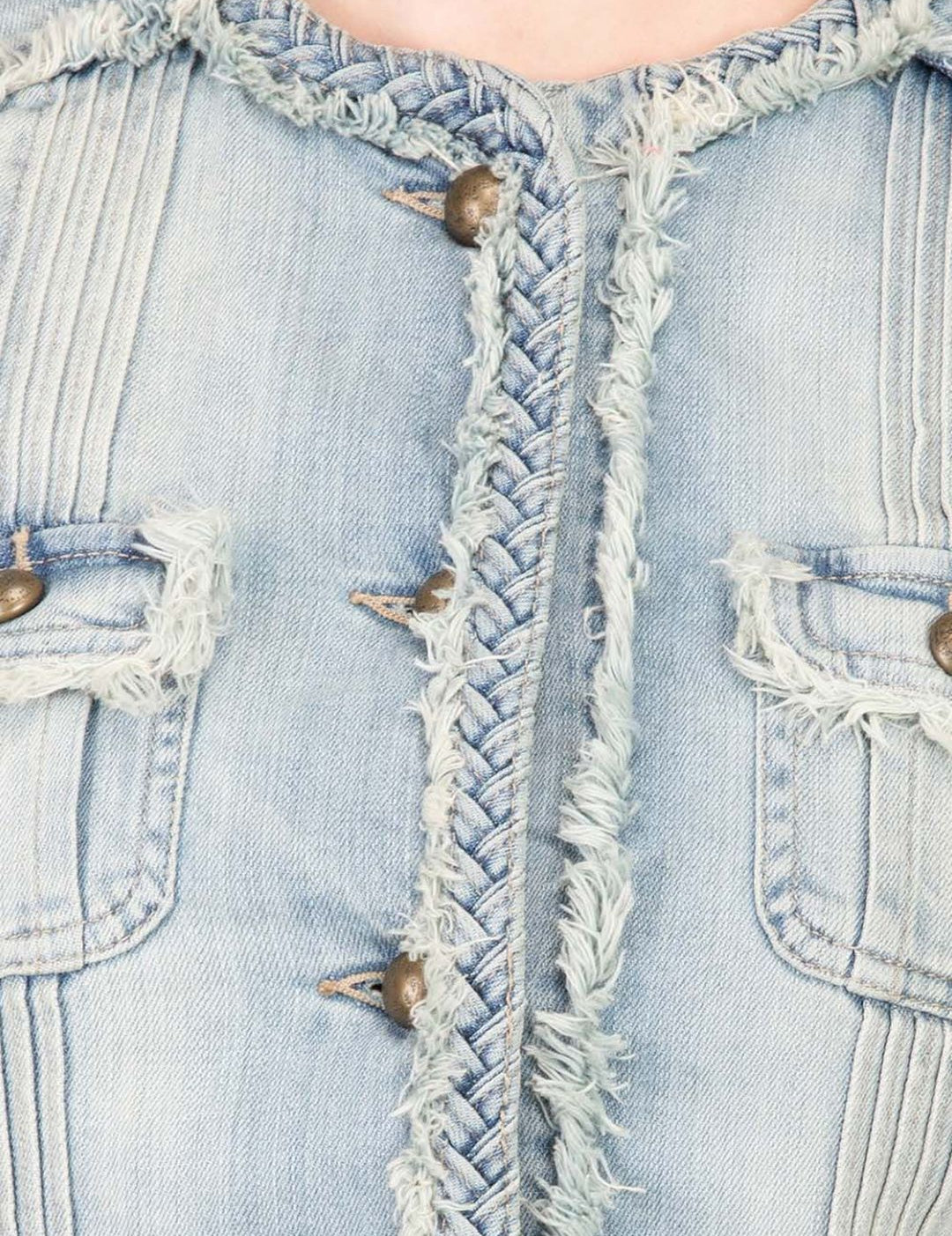 Kotty Women Collarless Solid Denim Jacket