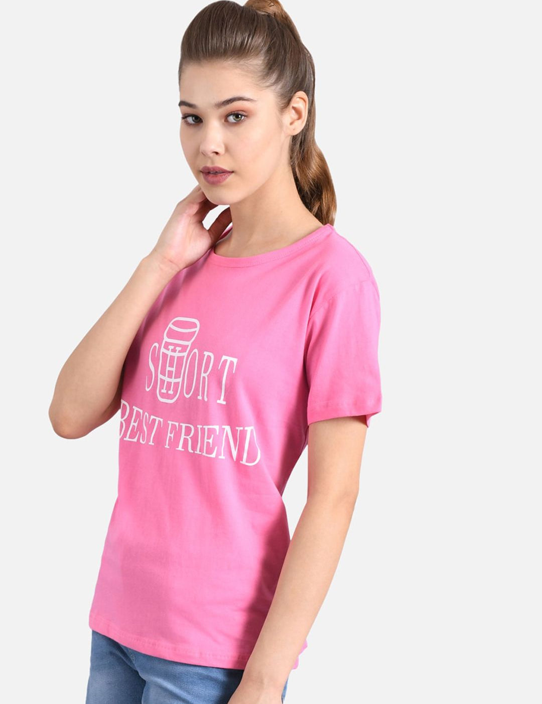 Kotty Women Pink Printed Round Neck T-shirt