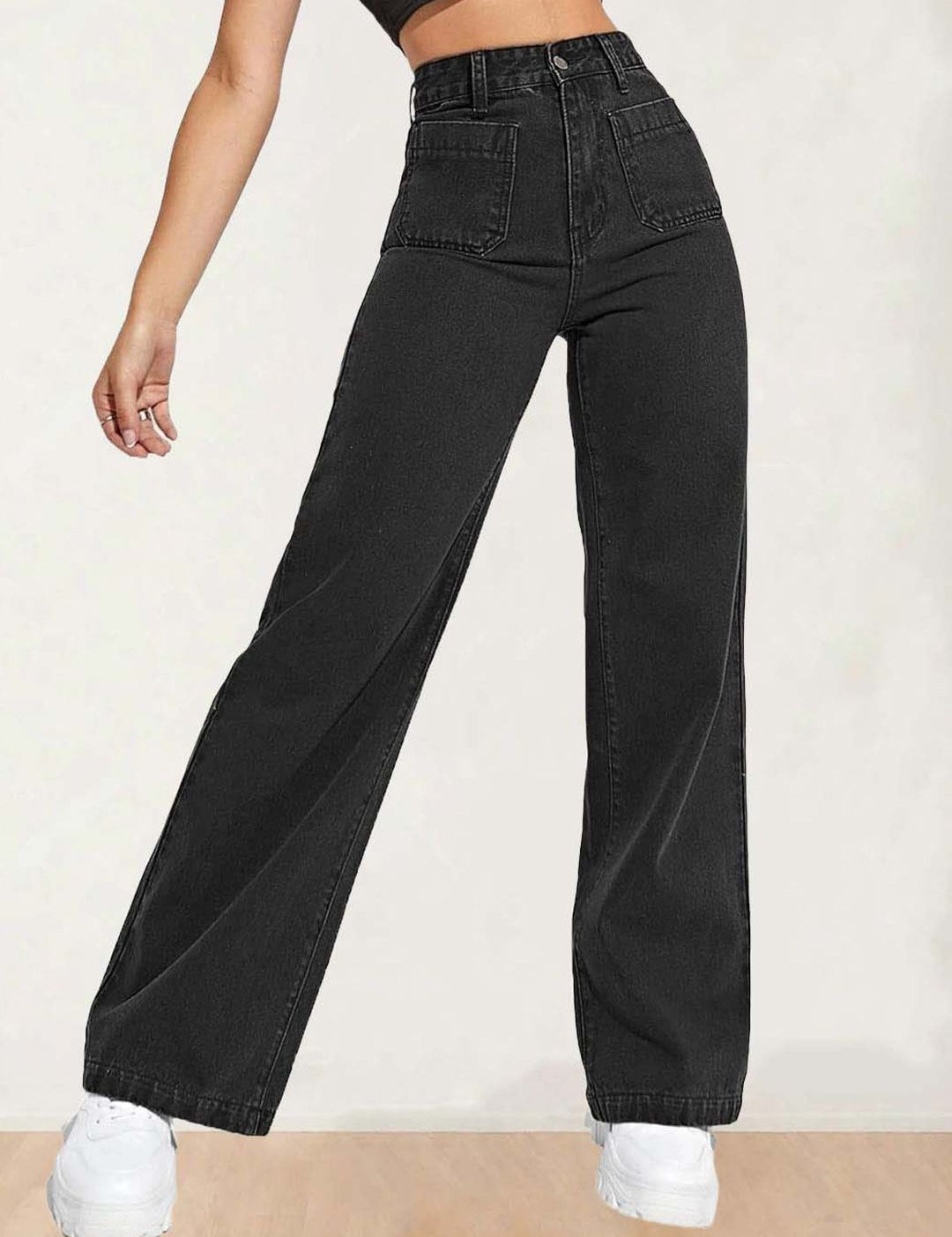 Kotty Women Straight Fit High-Rise Stretchable Cotton Black Jeans (Cotton Blend)