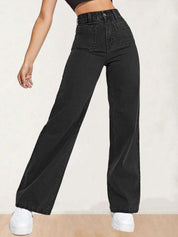 Kotty Women Straight Fit High-Rise Stretchable Cotton Black Jeans (Cotton Blend)