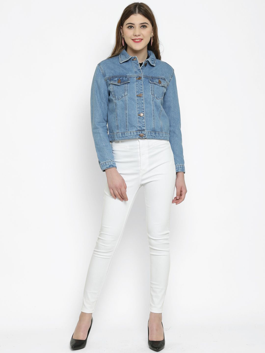 Kotty Women Blue Solid Denim Jacket