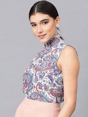 Kotty Floral Printed High Neck Sleeveless Crepe Top