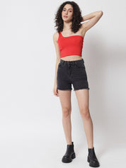 Kotty Women Black Washed High-Rise Denim Shorts