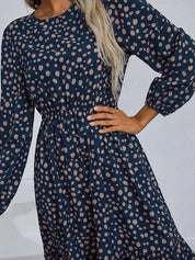 Kotty Polka Dots Printed Puff Sleeve Gathered or Pleated Crepe Fit & Flare Dress