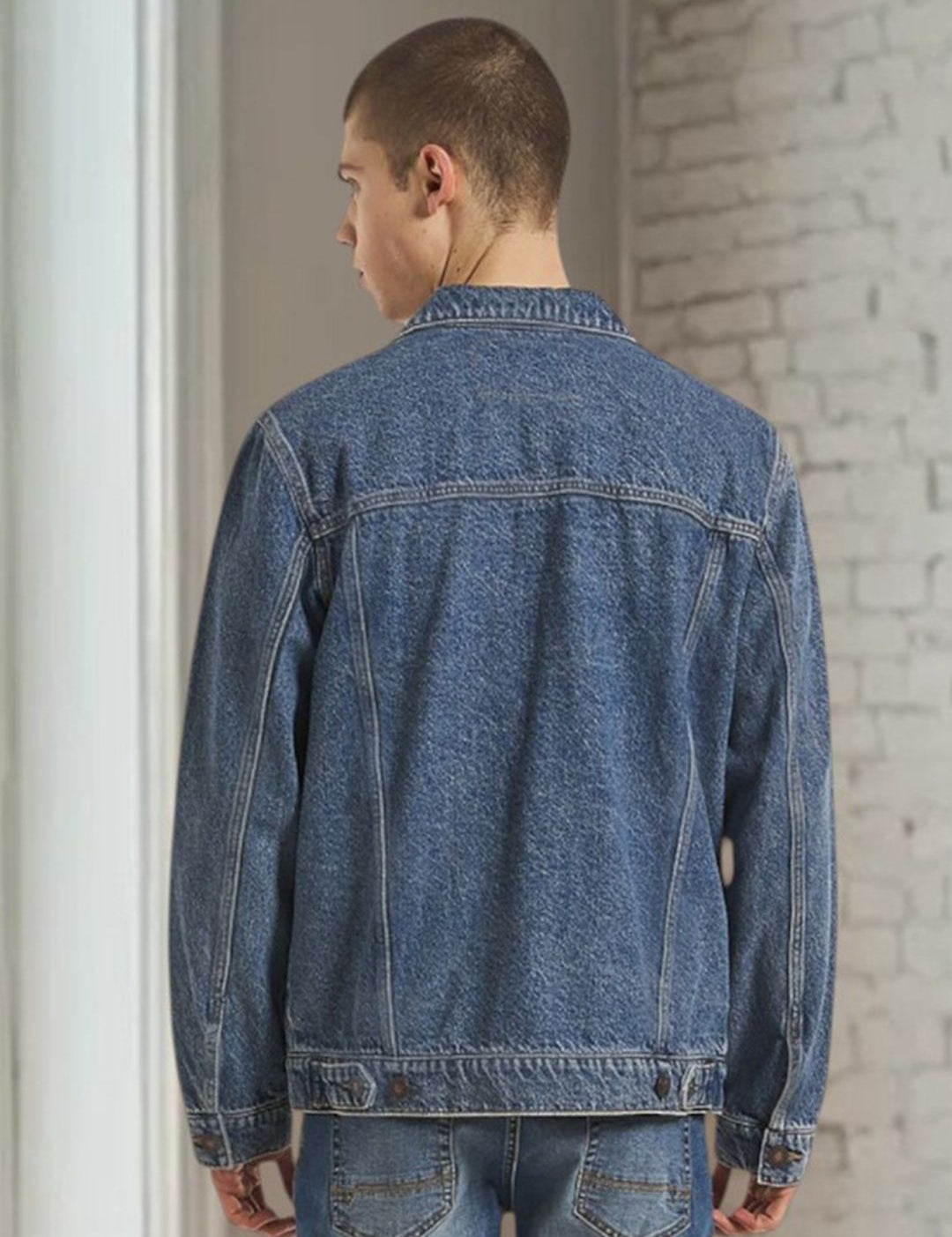 Kotty Men Spread Collar Solid Denim Jacket
