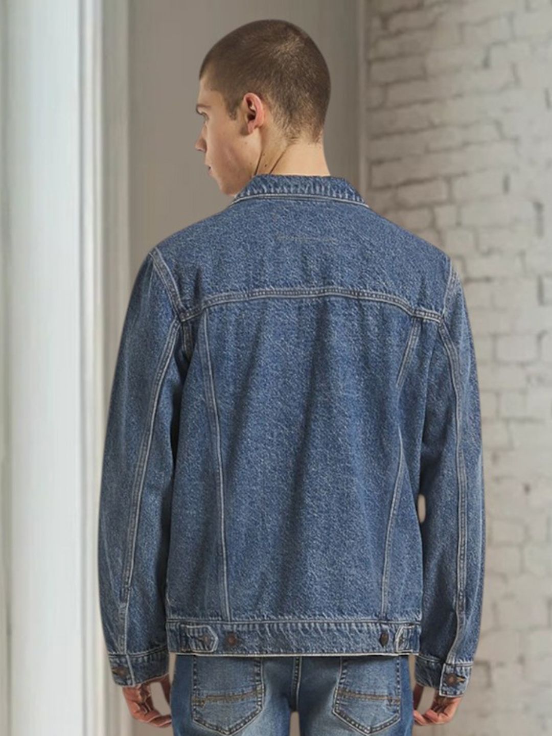 Kotty Men Spread Collar Solid Denim Jacket